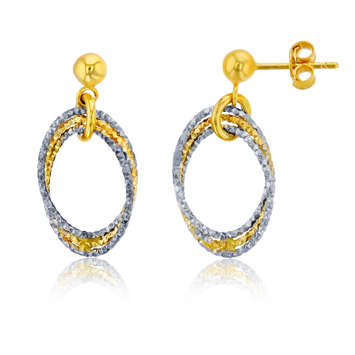 10K Two-Tone Gold Diamond Cut 3-Open Oval Dangling Earring