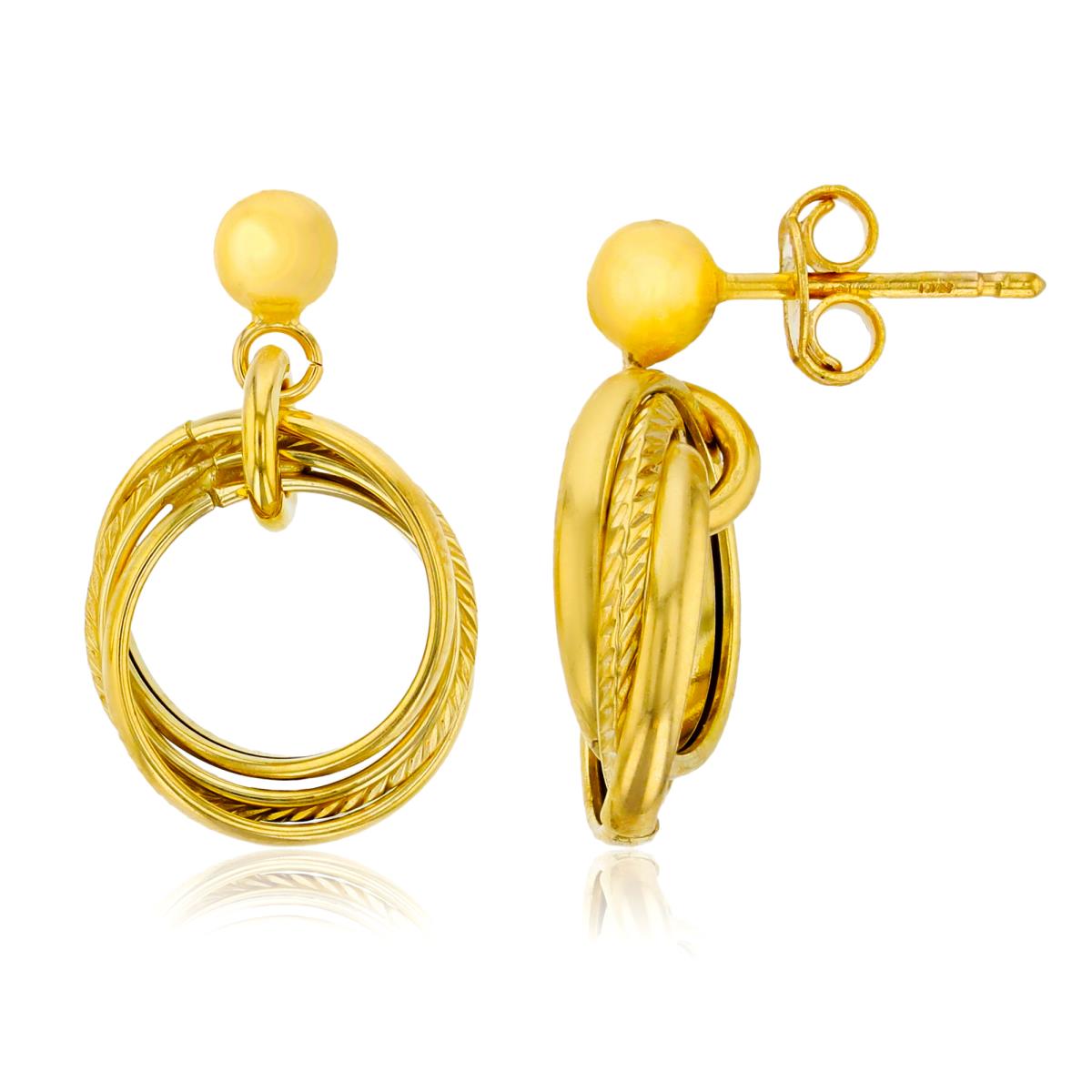 10K Yellow Gold Diamond Cut & Polished 3-split Open Circles Dangling Earring