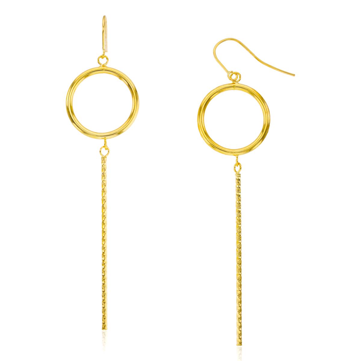 10K Yellow Gold Diamond Cut Bar & Polished Open Circle Dangling Earring
