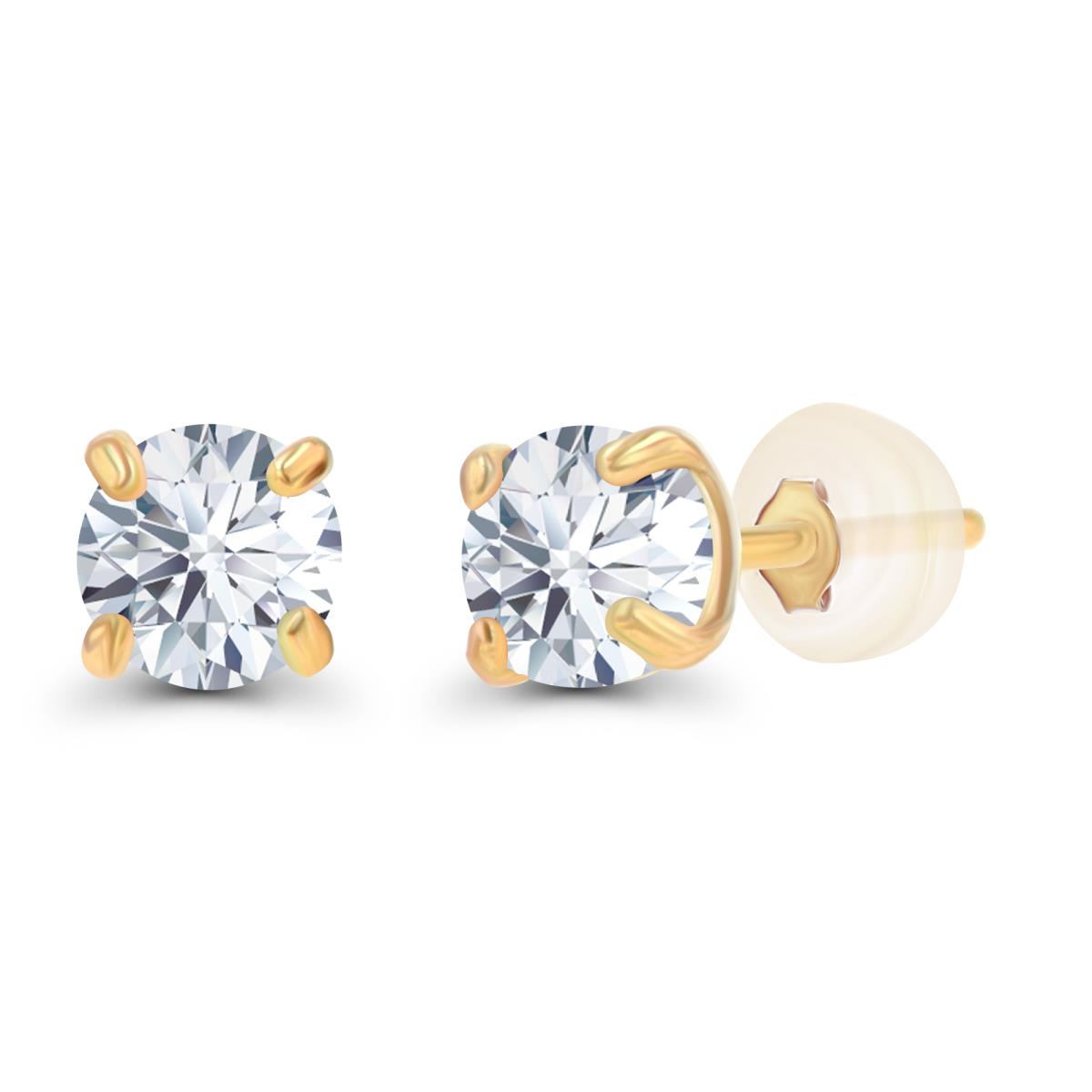 14K Yellow Gold 3mm Round Cr White Sapphire Stud Earring with Silicone Back