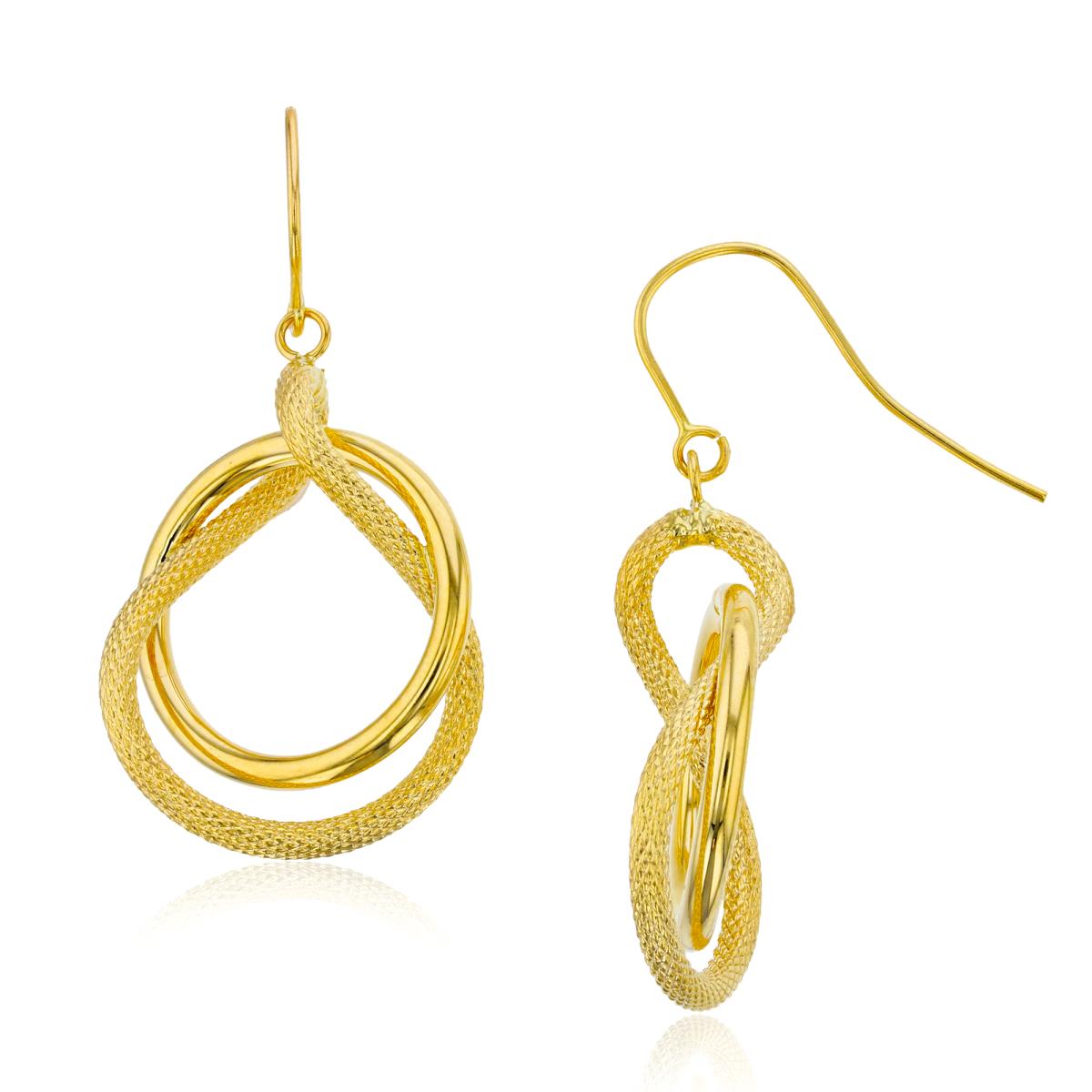 10K Yellow Gold  Polished & Textured Invert Open Tube Dangling Earring