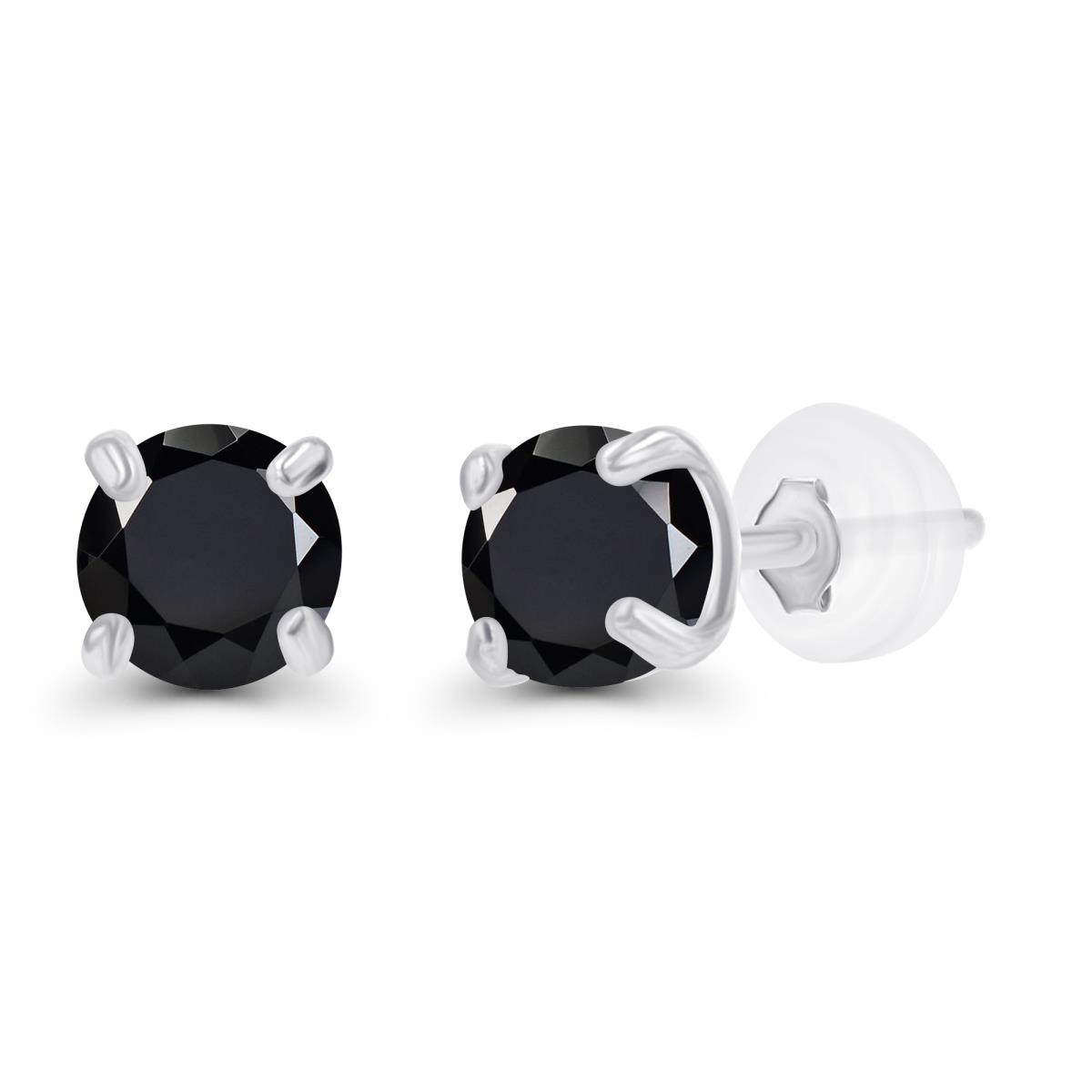 14K White Gold 3mm Round Onyx Stud Earring with Silicone Back