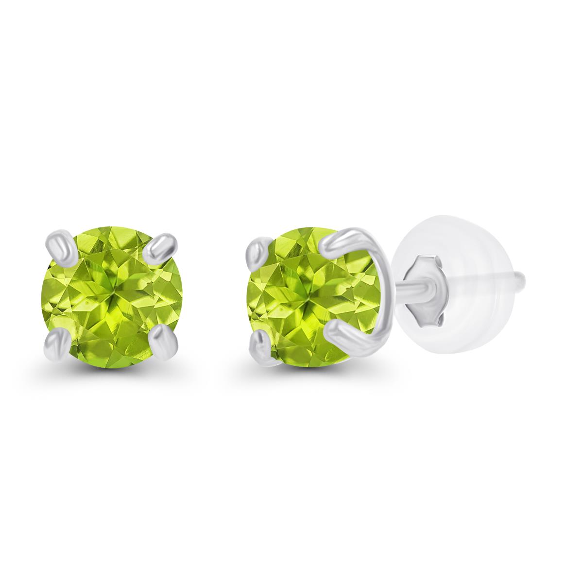 14K White Gold 3mm Round Peridot Stud Earring with Silicone Back