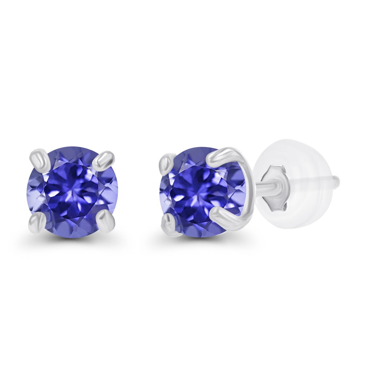 14K White Gold 3mm Round Tanzanite Stud Earring with Silicone Back