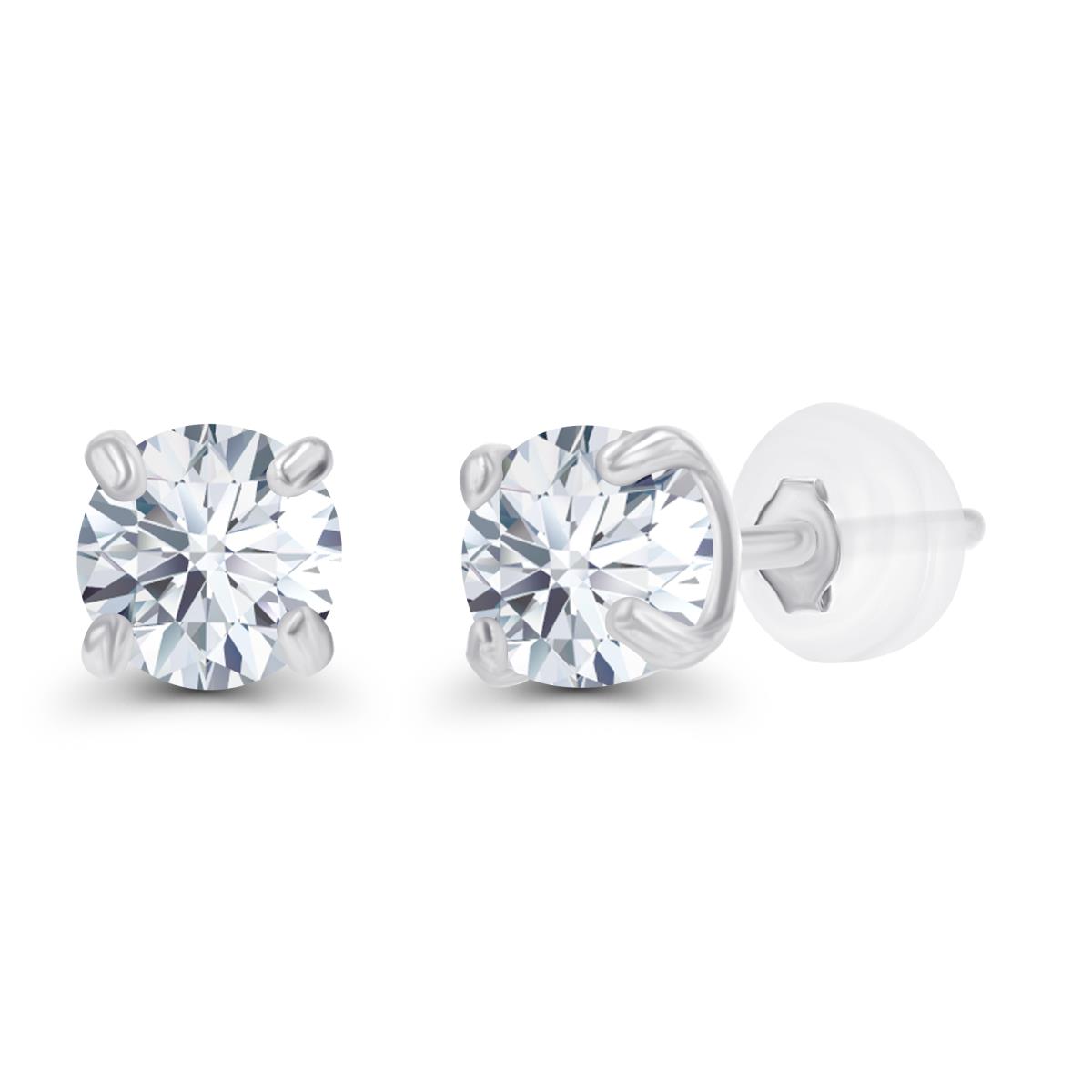 14K White Gold 3mm Round White Topaz Stud Earring with Silicone Back