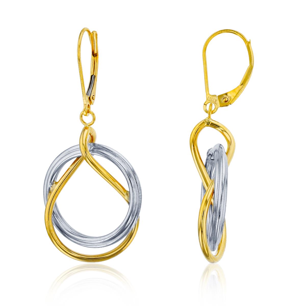 10K Two-Tone Gold Invert Open Tube Dangling Earring