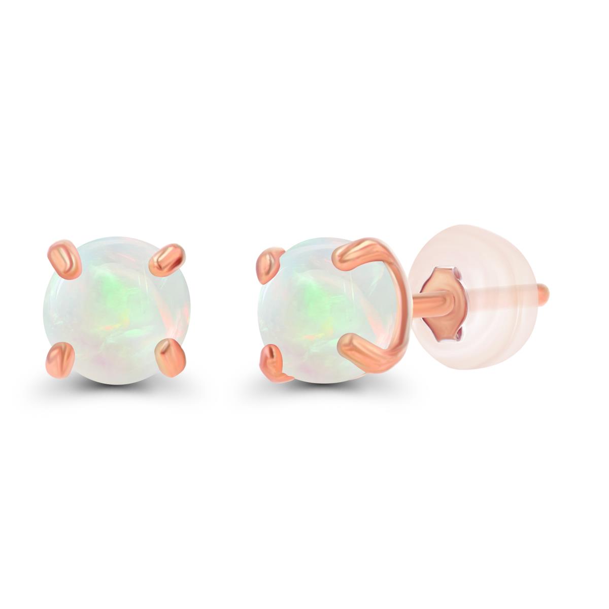 14K Rose Gold 3mm Round Opal Stud Earring with Silicone Back