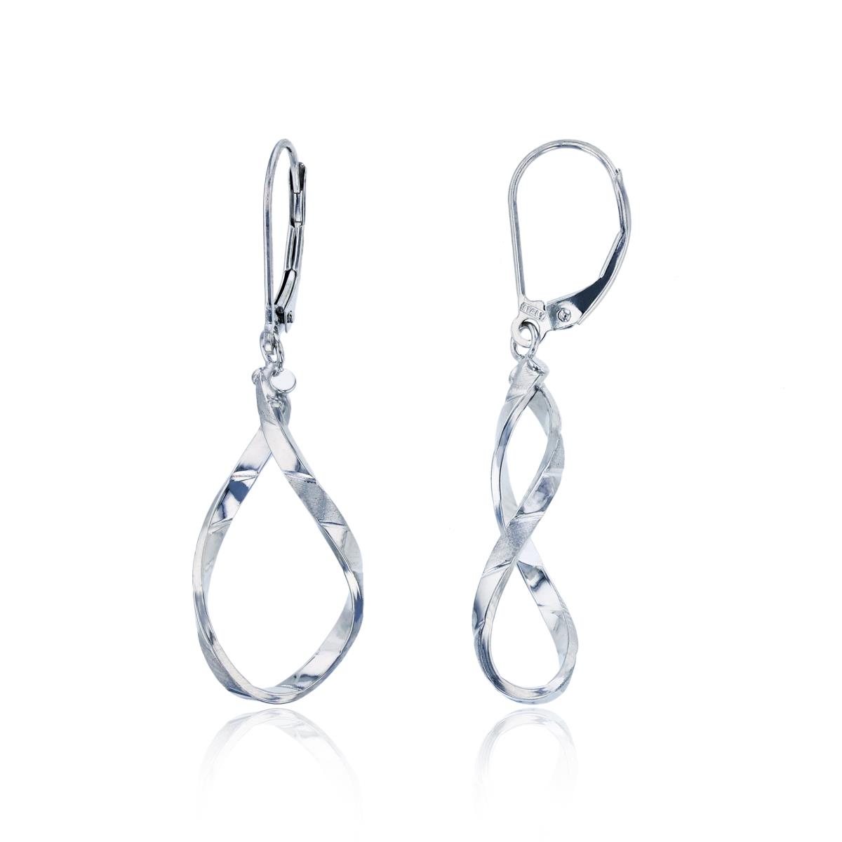 10K White Gold Polished & Textured Swirl Open Tube Dangling Earring