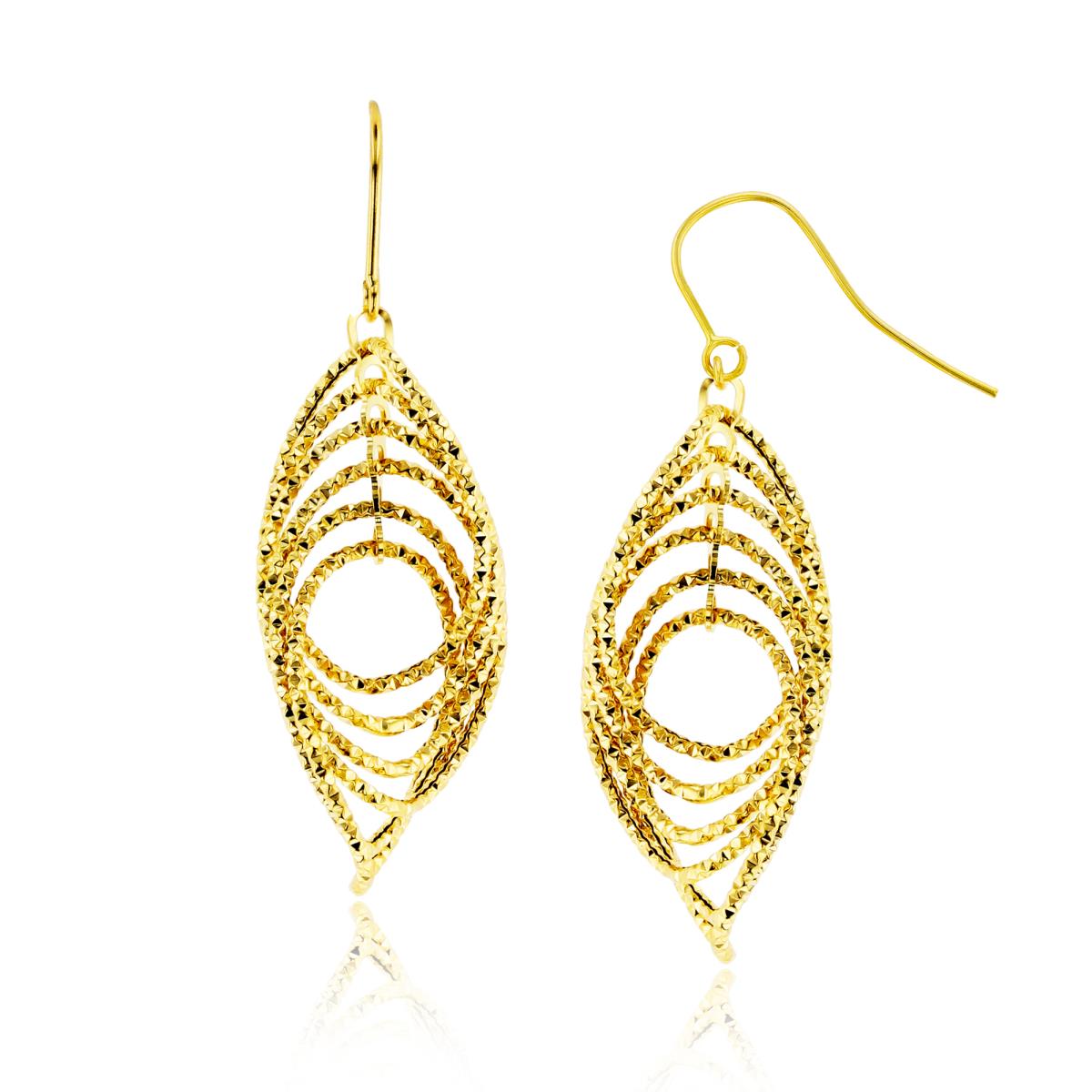 10K Yellow Gold Bunch of Diamond Cut Invert Open Ovals Dangling Earring