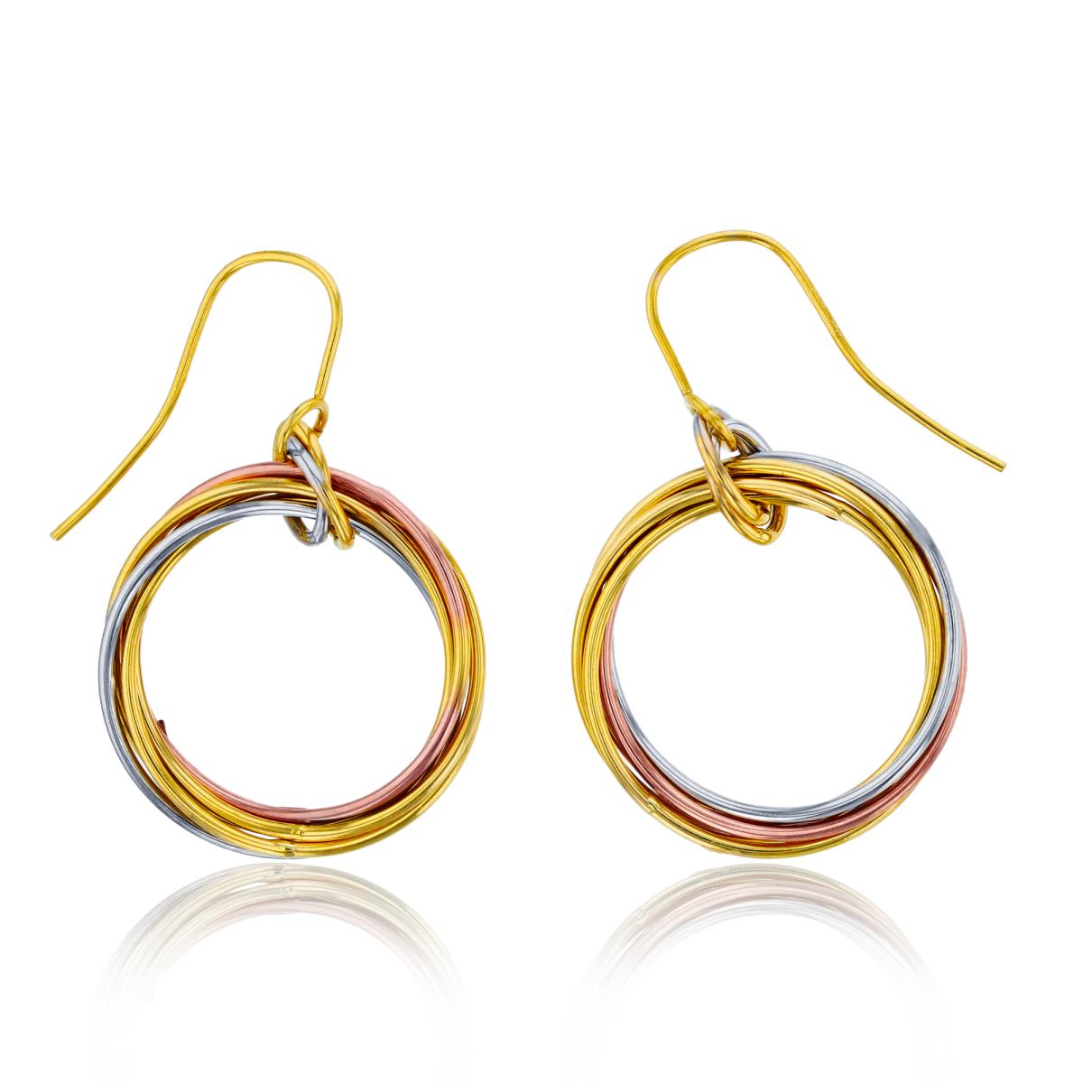 10K Tricolor Gold Bunch of Open Circles Dangling Earring