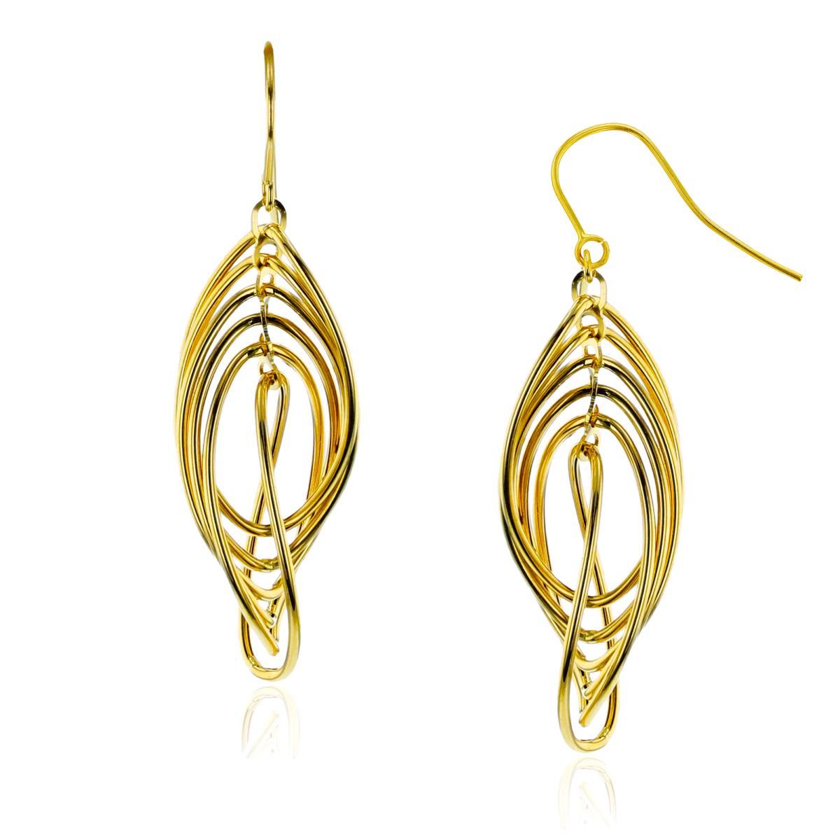 10K Yellow Gold Bunch of Open MQ-shape Dangling Tubes Earring