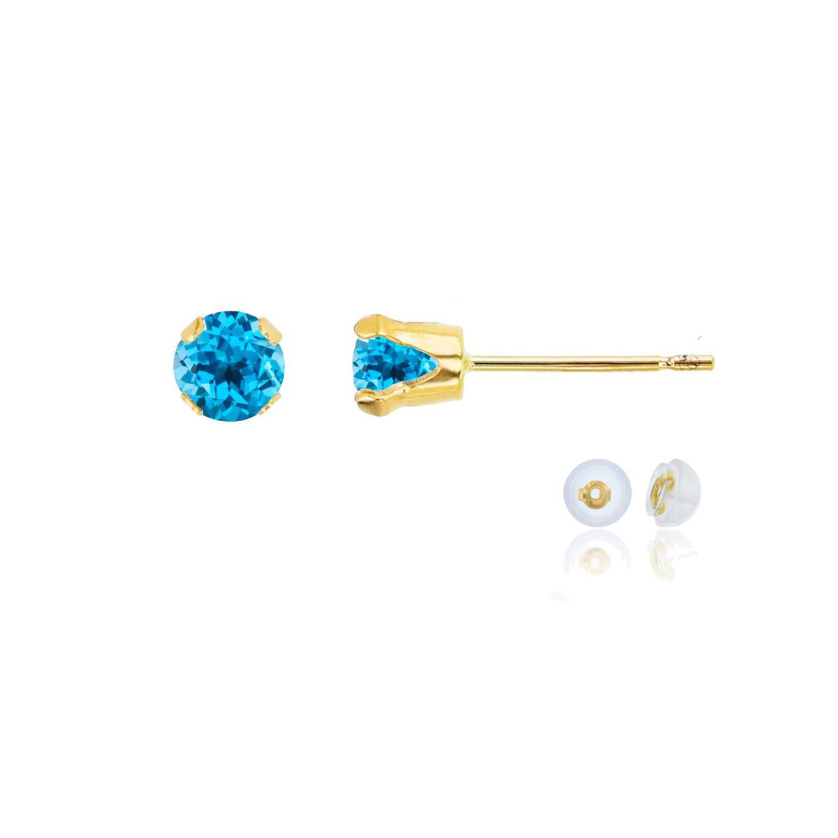 14K Yellow Gold 4mm Round Swiss Blue Topaz Stud Earring with Silicone Back