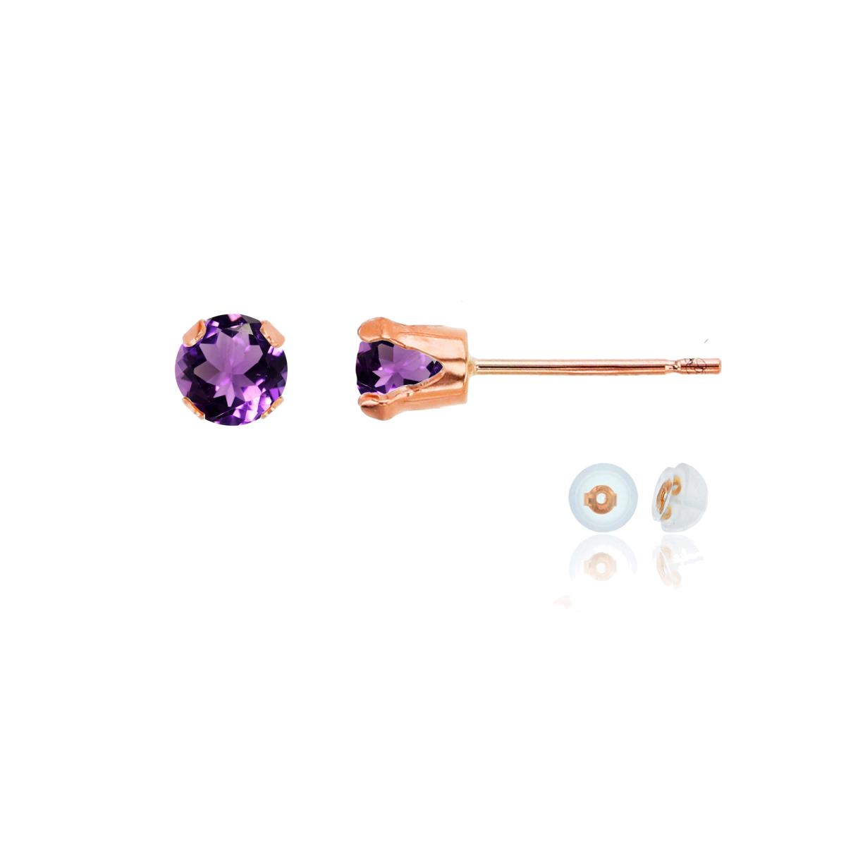 14K Rose Gold 4mm Round Amethyst Stud Earring with Silicone Back