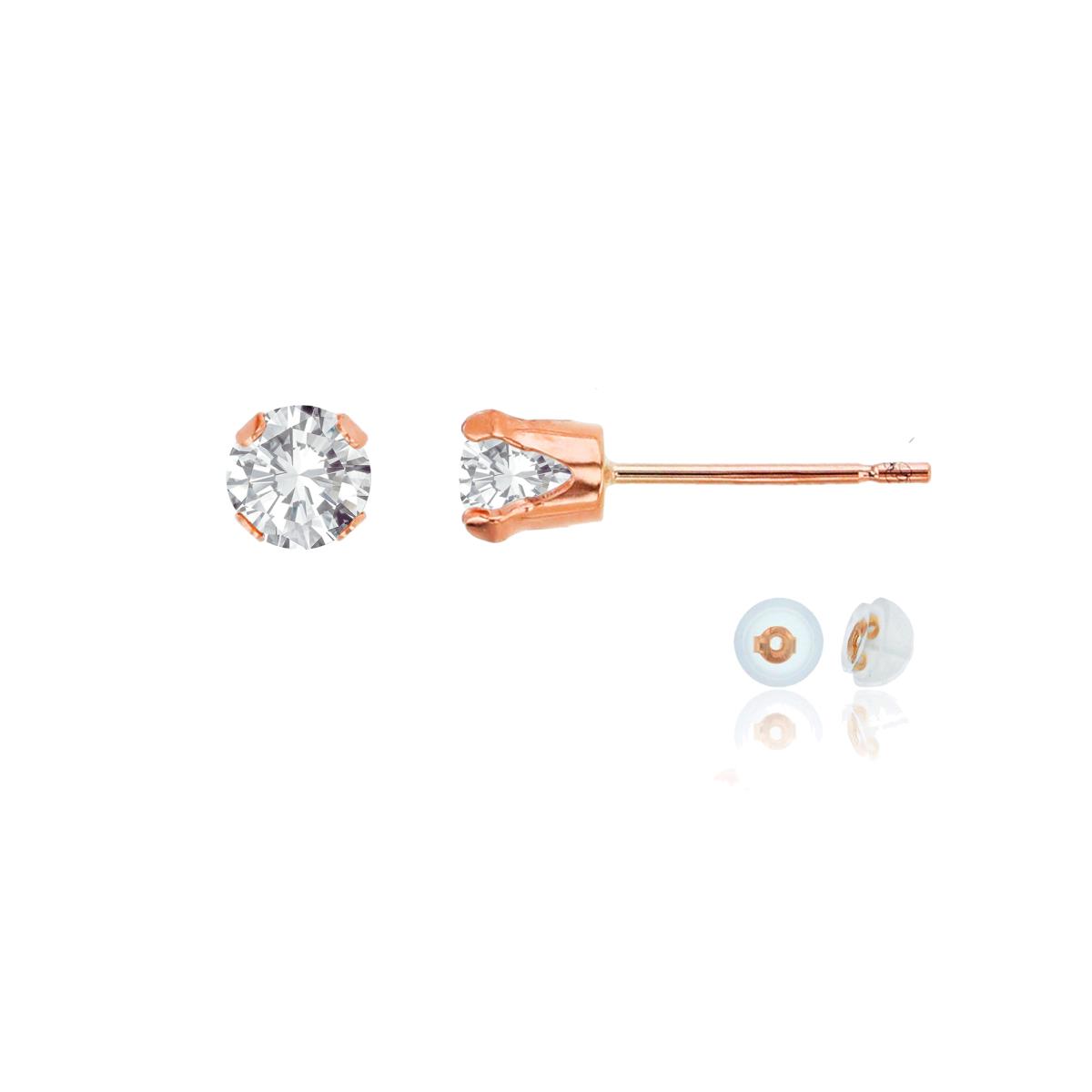 14K Rose Gold 4mm Round White Topaz Stud Earring with Silicone Back