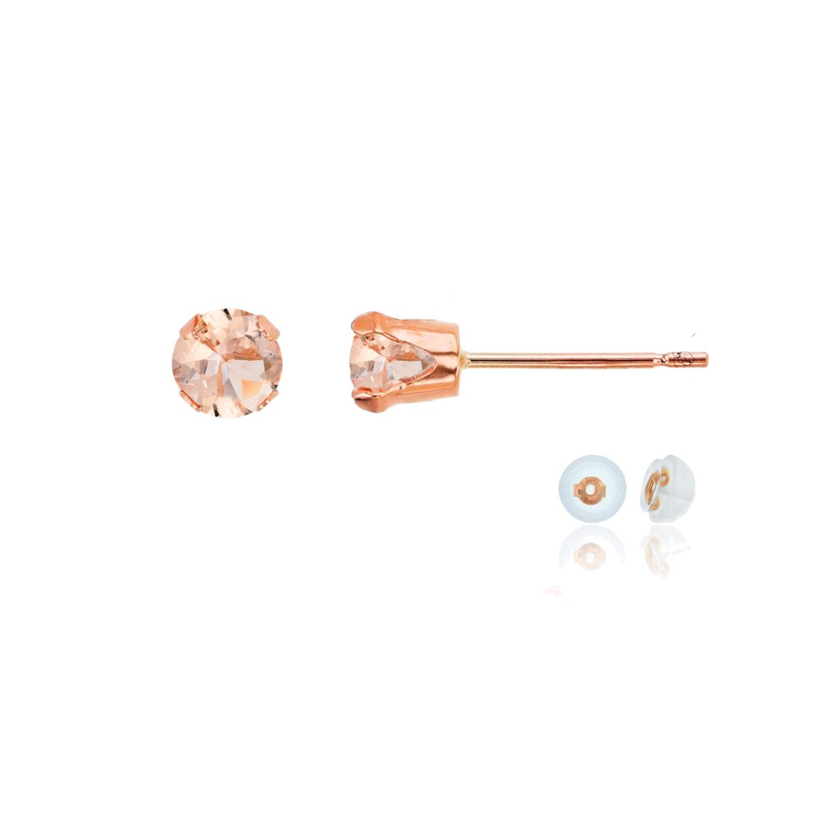 14K Rose Gold 4mm Round Morganite Stud Earring with Silicone Back