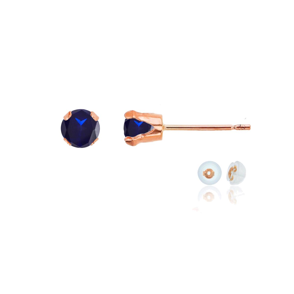 14K Rose Gold 4mm Round Cr Blue Sapphire Stud Earring with Silicone Back
