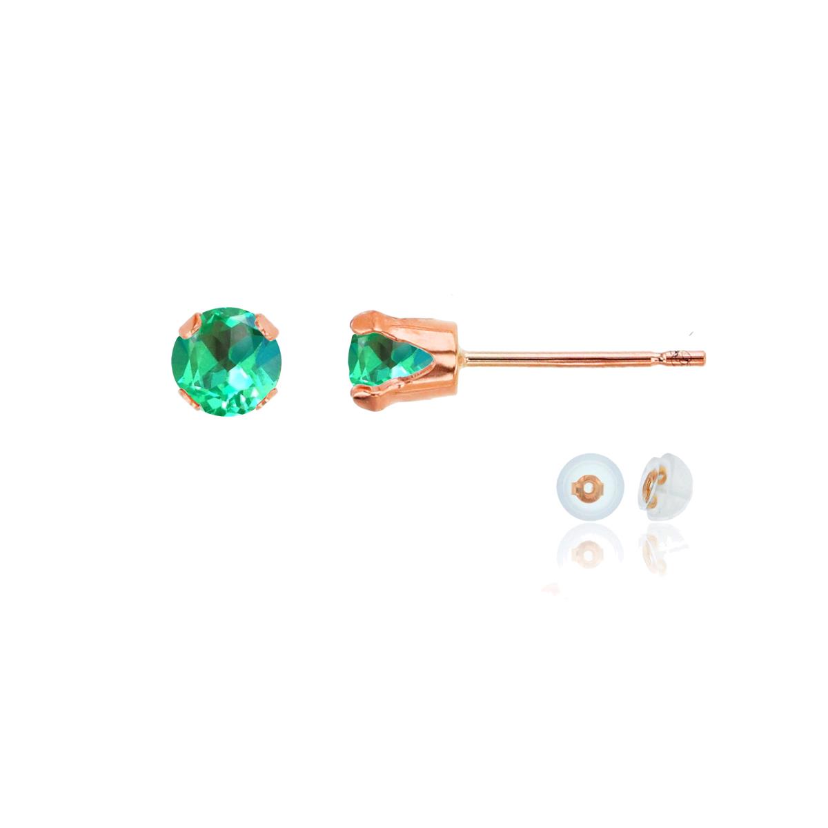 14K Rose Gold 4mm Round Cr Green Sapphire Stud Earring with Silicone Back