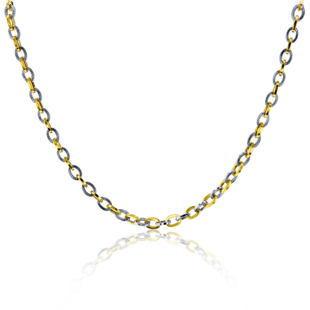 14K Two-Tone Gold Alternate Polished & Textured Open Oval Linked Italian 18"ext Necklace