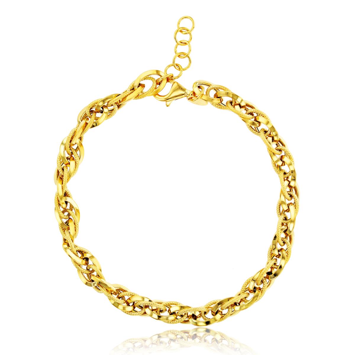 10K Yellow Gold Polished & Textured Triple Oval Linked Italian 7.5"+0.75"ext Bracelet