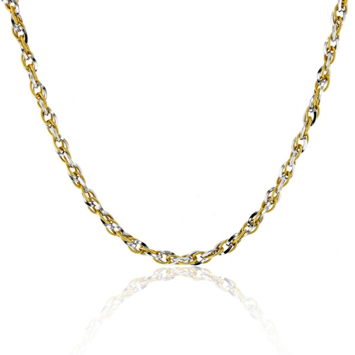 14K Two-Tone Gold Polished & Textured Triple Oval Linked Italian 19"Necklace