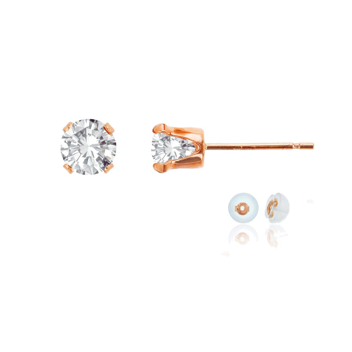 14K Rose Gold 5mm Round White Topaz Stud Earring with Silicone Back