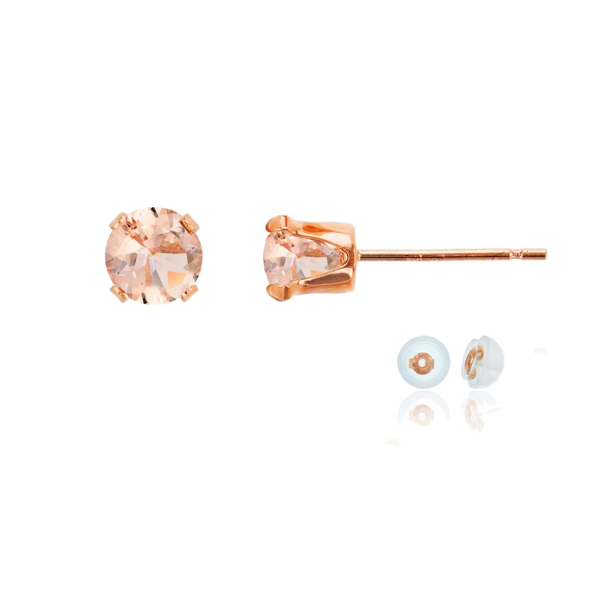 14K Rose Gold 5mm Round Morganite Stud Earring with Silicone Back