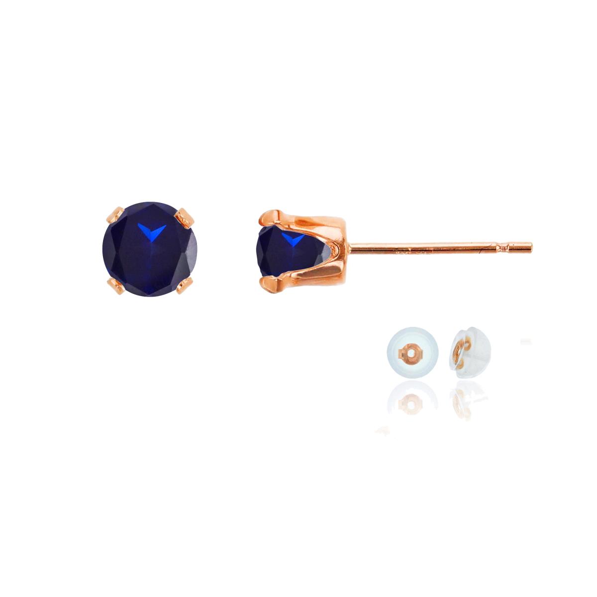 14K Rose Gold 5mm Round Cr Blue Sapphire Stud Earring with Silicone Back