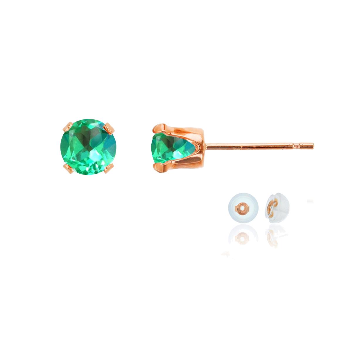 14K Rose Gold 5mm Round Cr Green Sapphire Stud Earring with Silicone Back