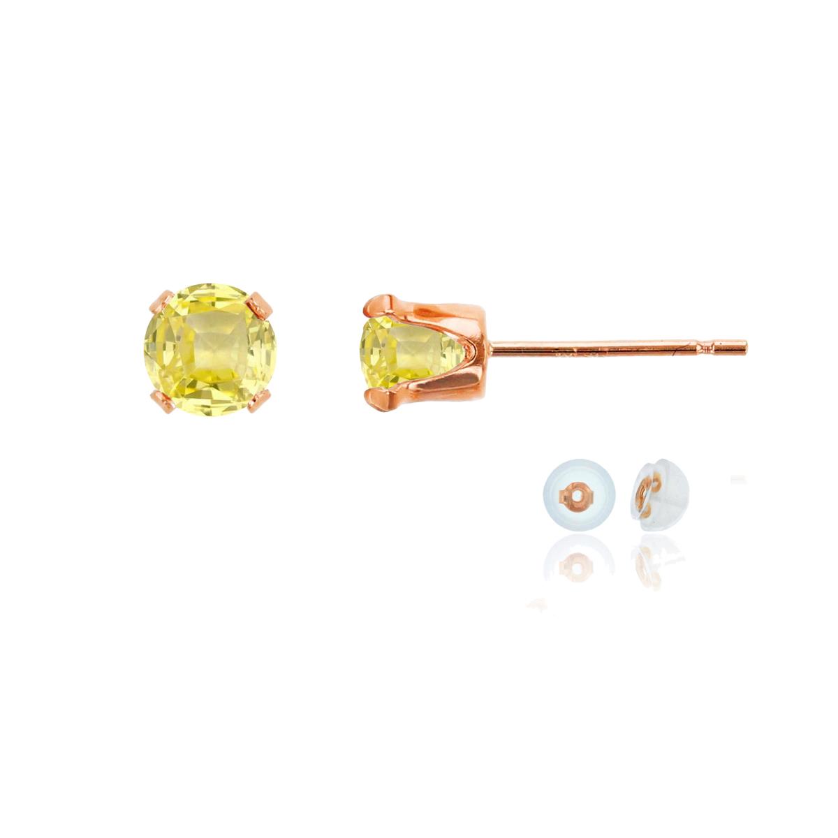14K Rose Gold 5mm Round Cr Yellow Sapphire Stud Earring with Silicone Back