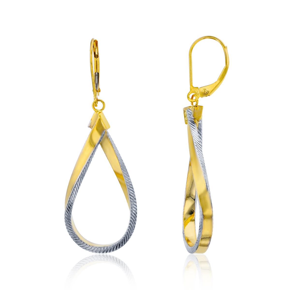 10K Two-Tone Gold  Polished & Diamond Cut Open PS-shape Dangling Earring