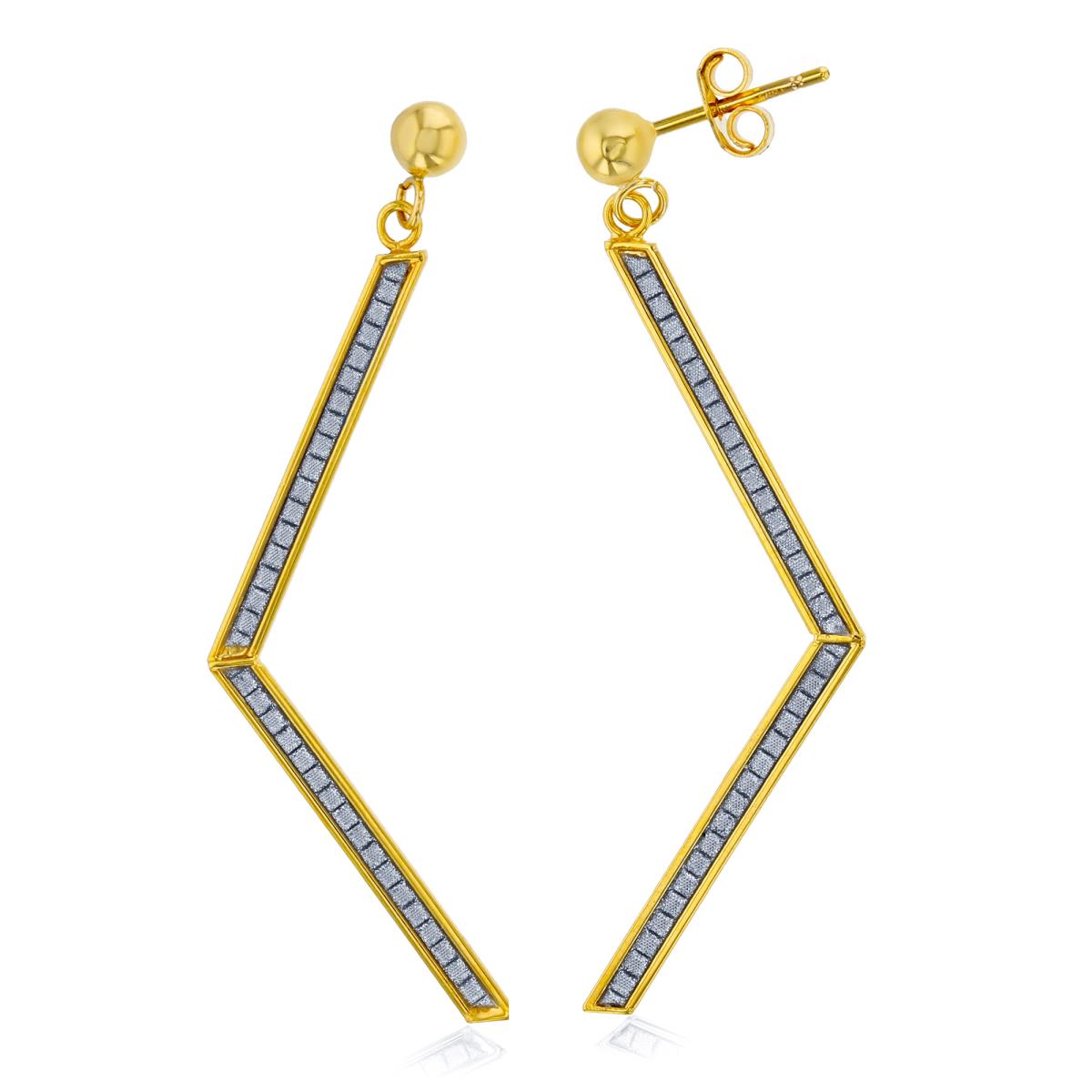 14K Two-Tone Gold Glittered Geometric Bar Earrings