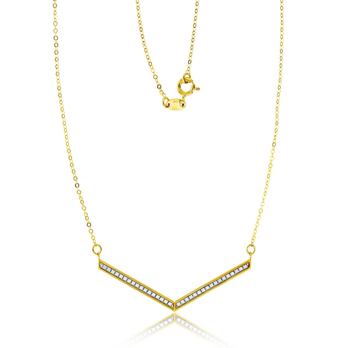 14K Two-Tone Gold Glittered Geometric "V"-Bar 18"Necklace
