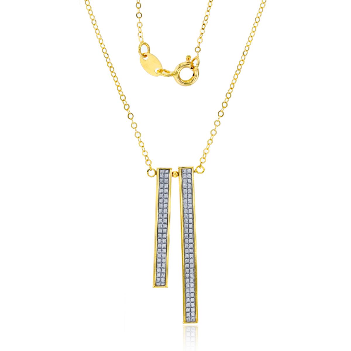 14K Two-Tone Gold Glittered 2-Vertical Bars 16"+2"ext Necklace