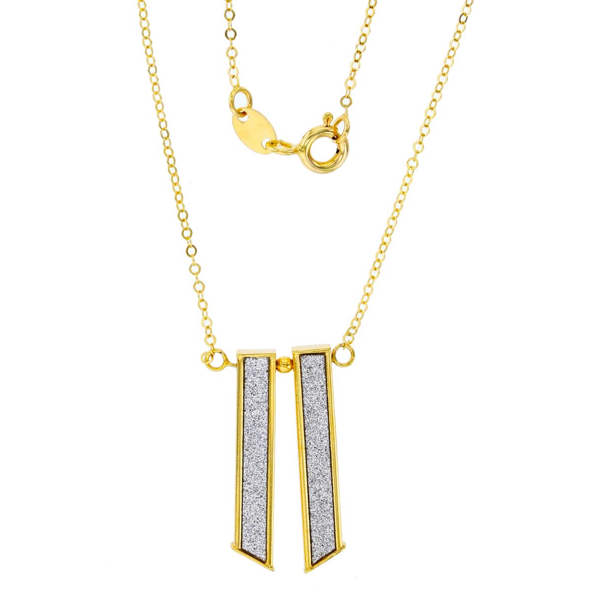 14K Two-Tone Gold Glittered 2-Vertical Bars 16"+2"ext Necklace