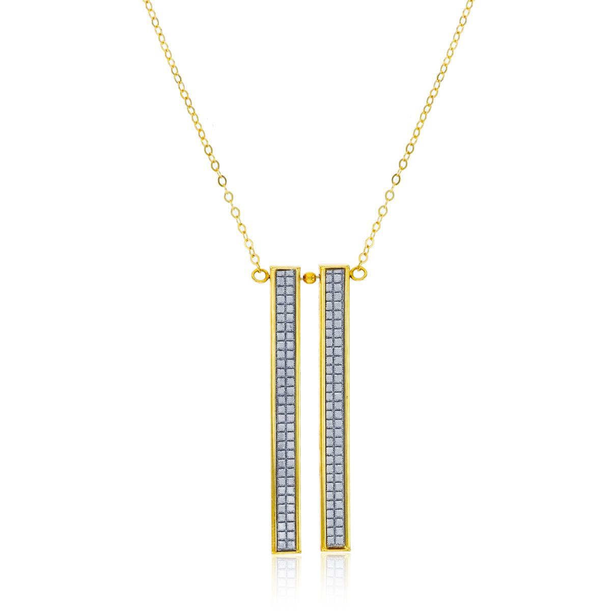 14K Two-Tone Gold Glittered 2-Vertical Bars 16"+2"ext Necklace