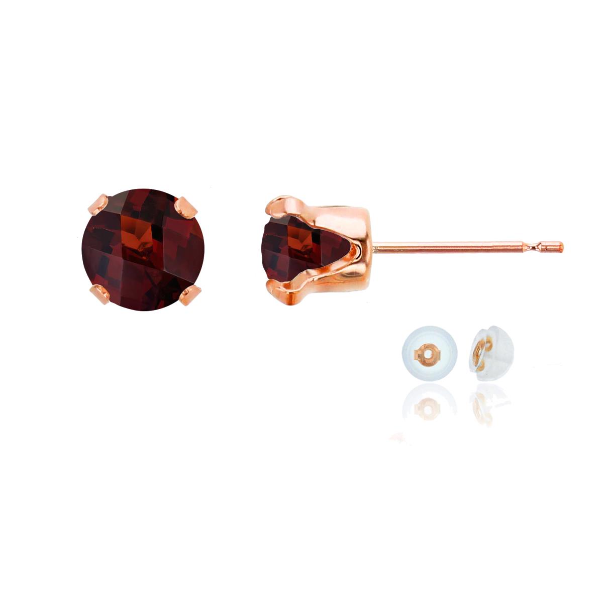 14K Rose Gold 6mm Round Garnet Stud Earring with Silicone Back