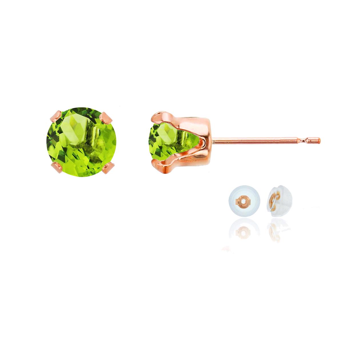 14K Rose Gold 6mm Round Peridot Stud Earring with Silicone Back