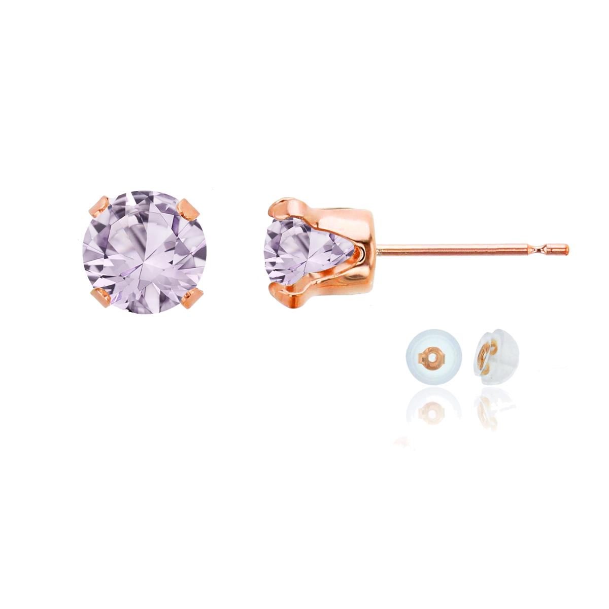 14K Rose Gold 6mm Round Rose De France Stud Earring with Silicone Back