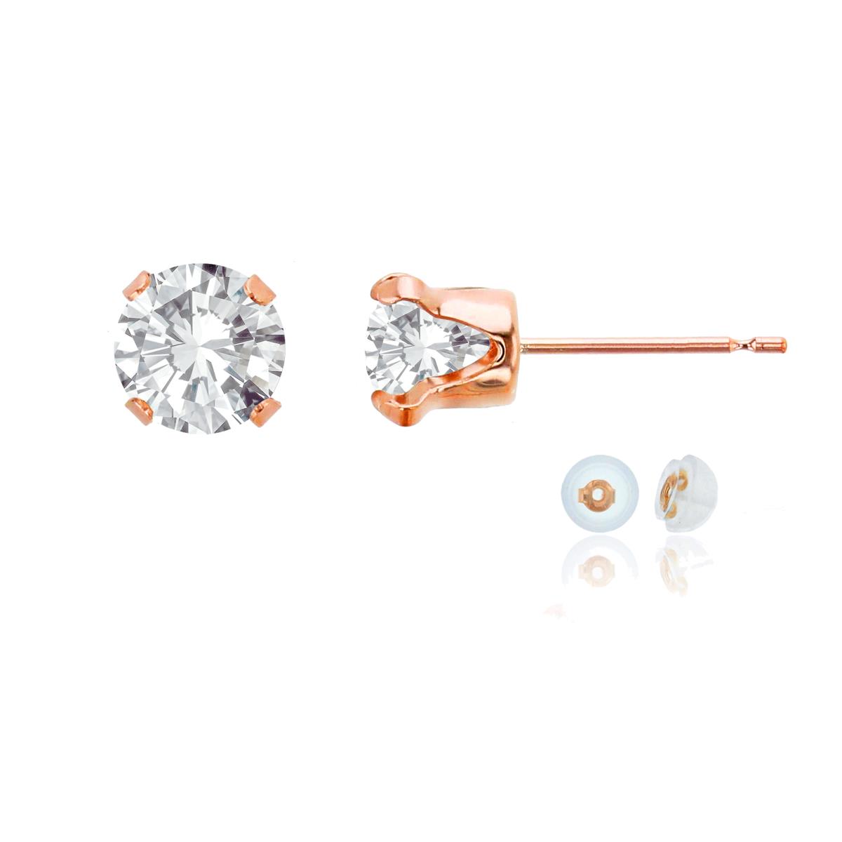 14K Rose Gold 6mm Round White Topaz Stud Earring with Silicone Back