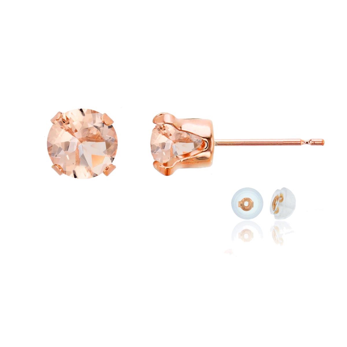 14K Rose Gold 6mm Round Morganite Stud Earring with Silicone Back