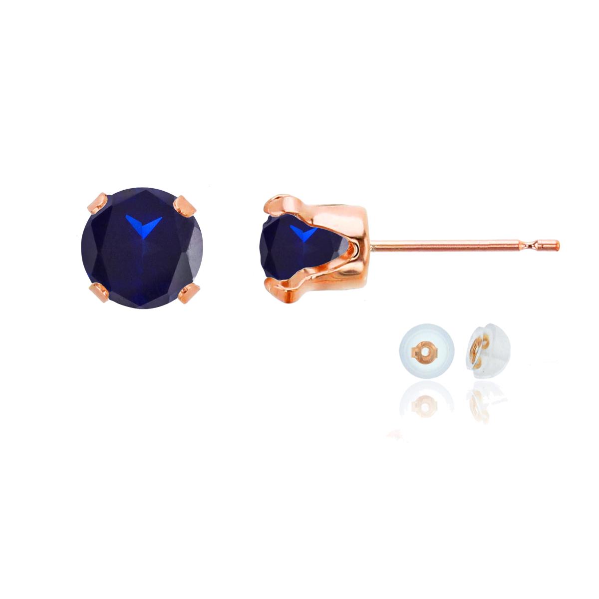 14K Rose Gold 6mm Round Cr Blue Sapphire Stud Earring with Silicone Back