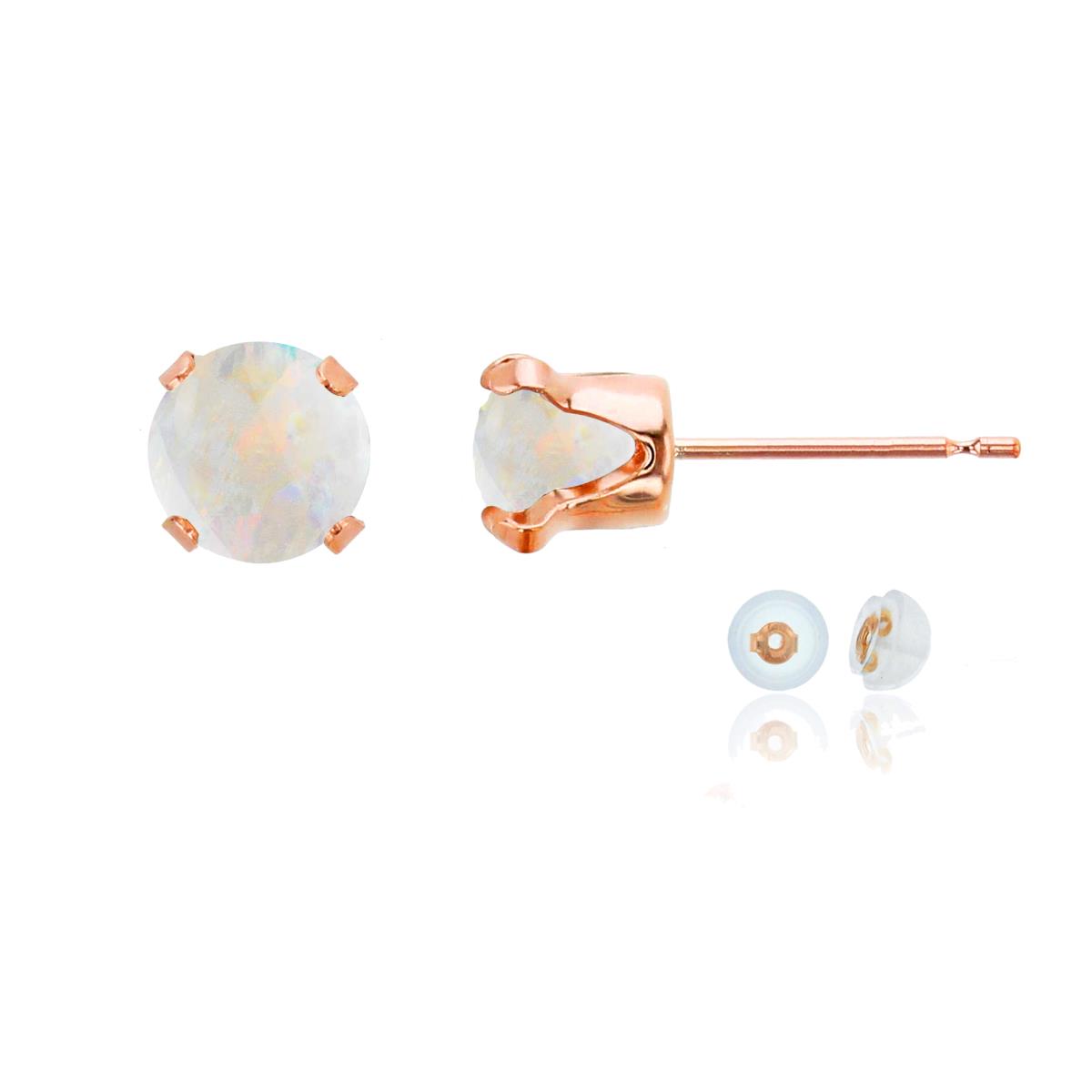 14K Rose Gold 6mm Round Cr Opal Stud Earring with Silicone Back