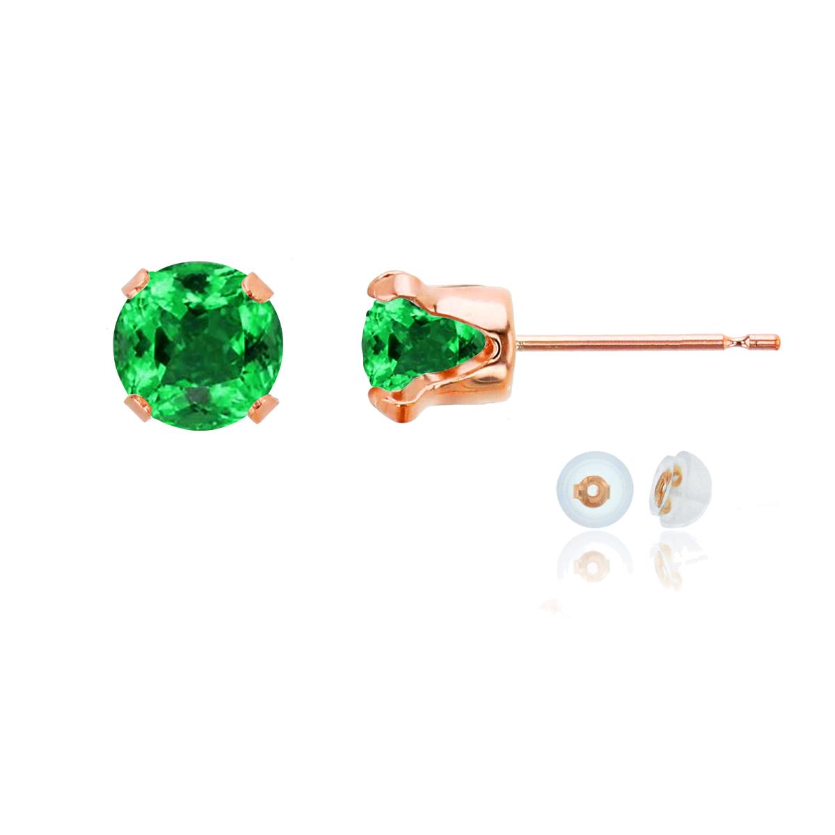 14K Rose Gold 6mm Round Cr Emerald Sapphire Stud Earring with Silicone Back