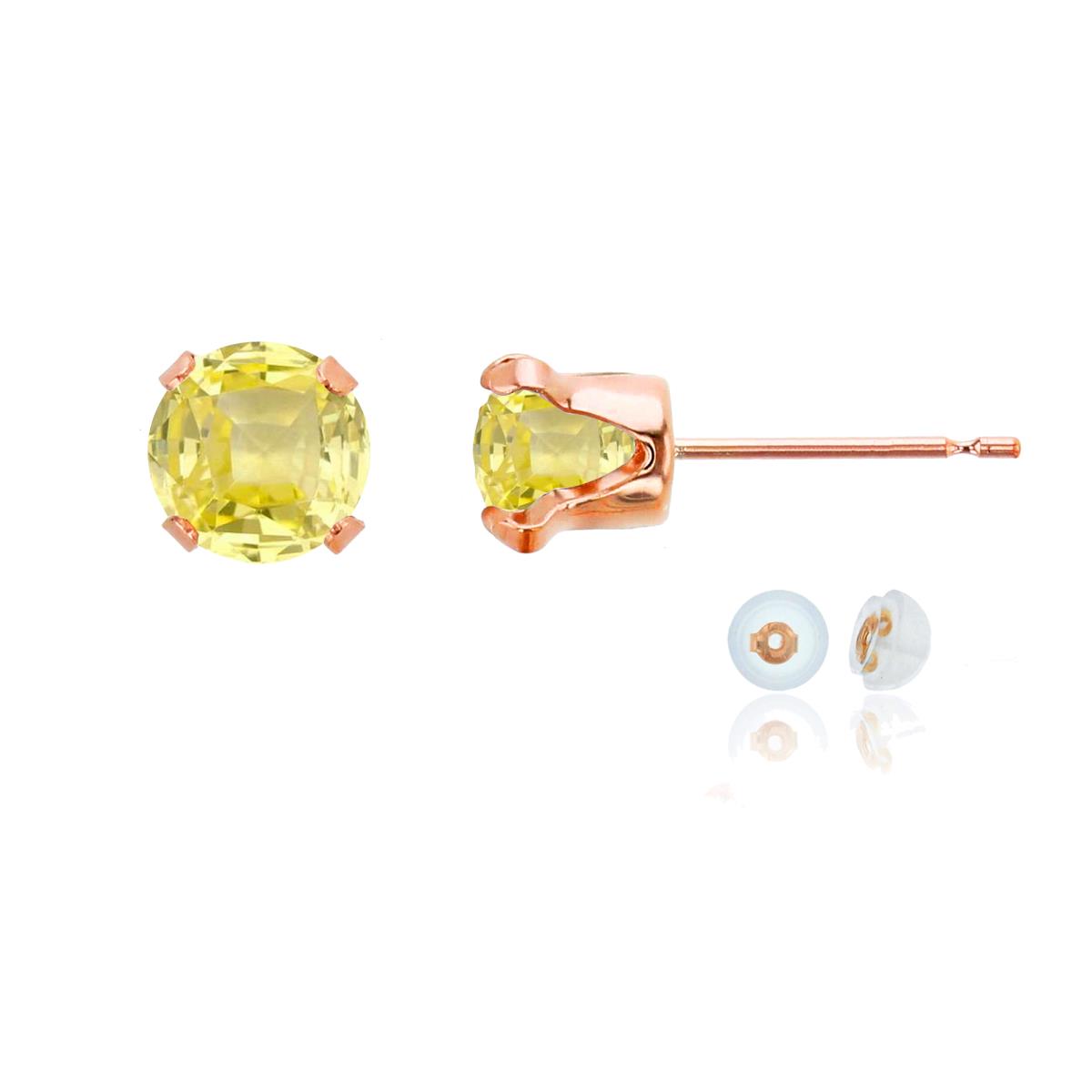 14K Rose Gold 6mm Round Cr Yellow Sapphire Stud Earring with Silicone Back
