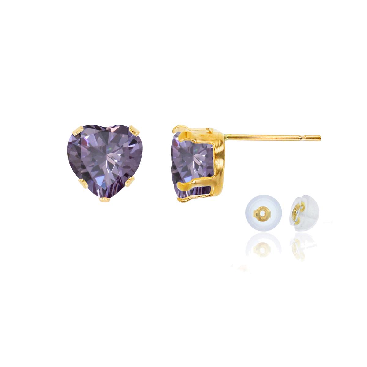 14K Yellow Gold 5x5mm Heart Amethyst Stud Earring with Silicone Back