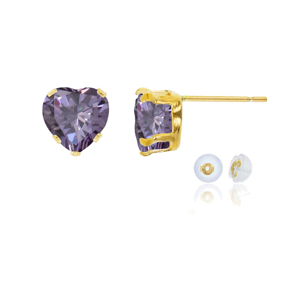 14K Yellow Gold 6x6mm Heart Amethyst Stud Earring with Silicone Back
