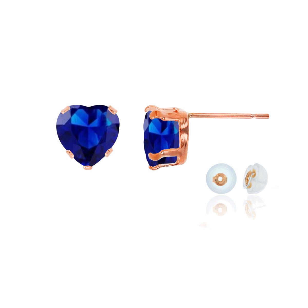 14K Rose Gold 5x5mm Heart Cr Blue Sapphire Stud Earring with Silicone Back