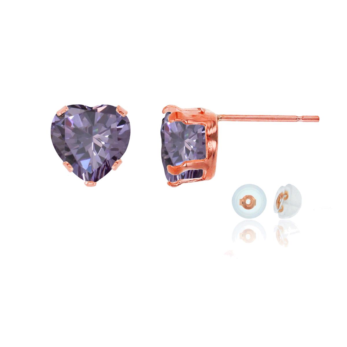 14K Rose Gold 6x6mm Heart Amethyst Stud Earring with Silicone Back