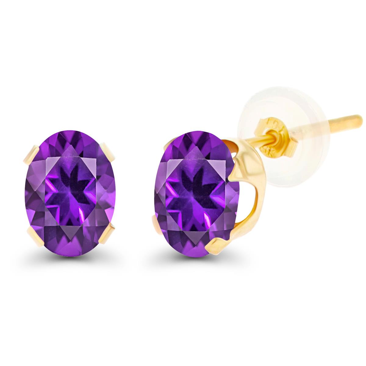 14K Yellow Gold 7x5mm Oval Amethyst Stud Earring with Silicone Back