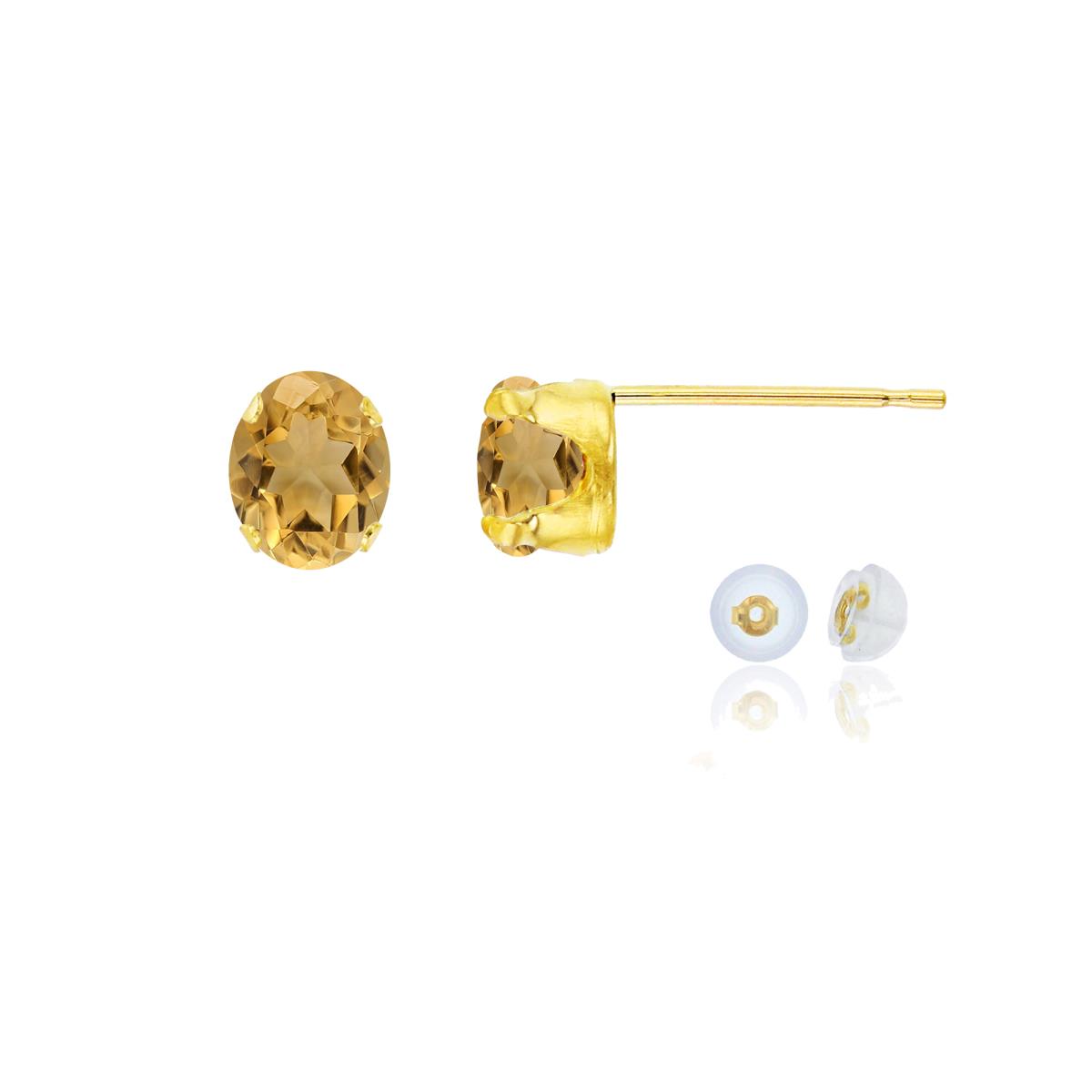 14K Yellow Gold 6x4mm Oval Citrine Stud Earring with Silicone Back